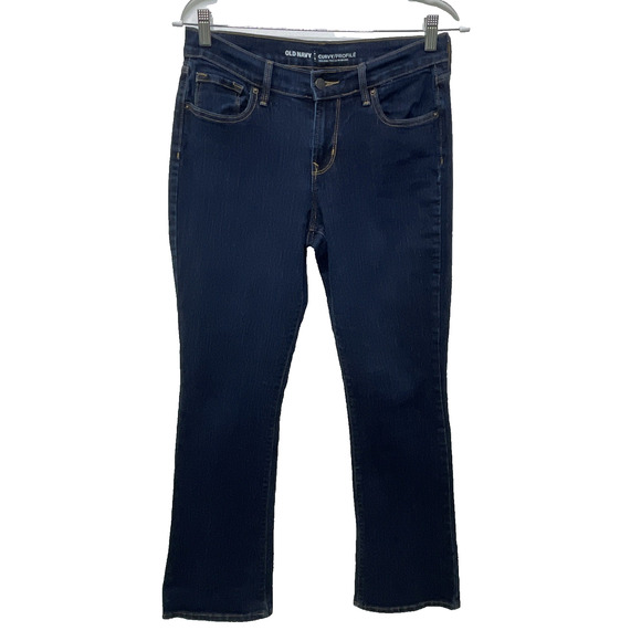 Old Navy Women Jean Mid Rise Curvy Denim Dark Blue 6 Short Pockets Stretch Basic - Picture 1 of 10